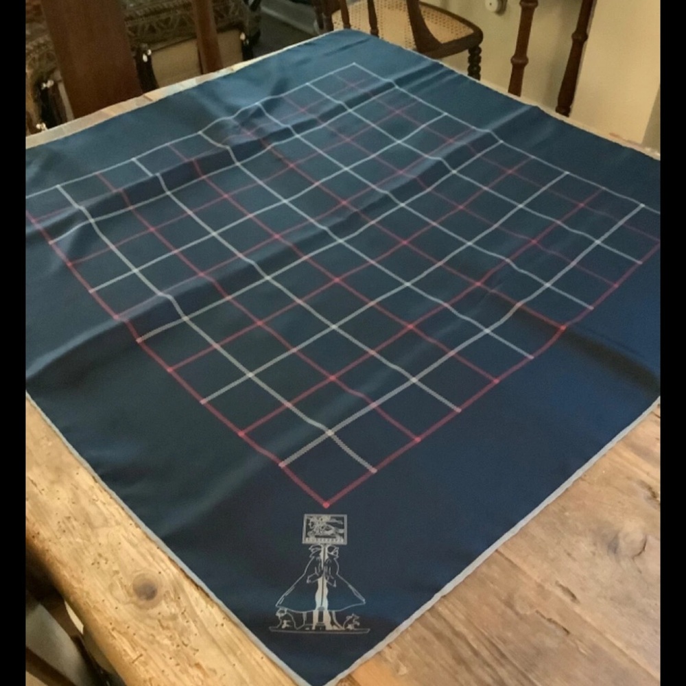 Burberry Navy Plaid Silk Wrap with Red and Light Blue Grid